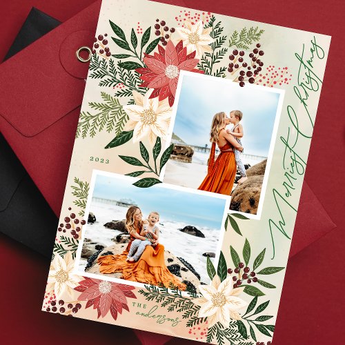 Christmas Poinsettia Splendor Photo Collage Holiday Card