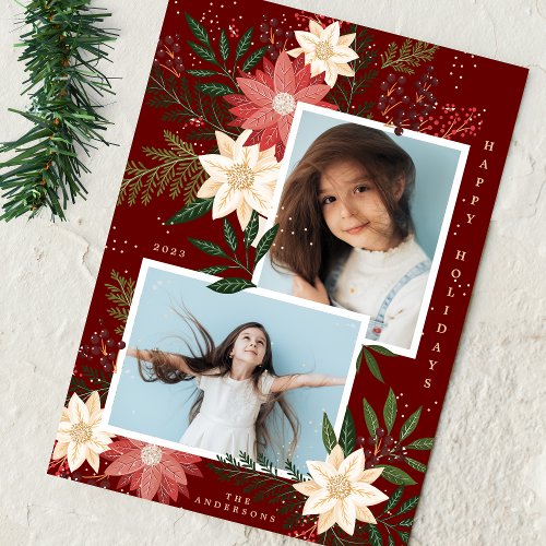 Christmas Poinsettia Splendor Photo Collage Holiday Card