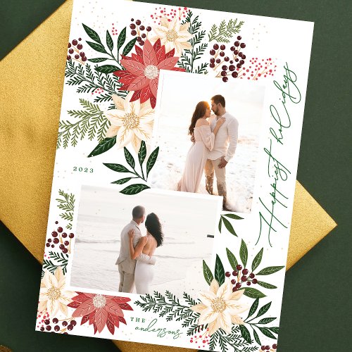 Christmas Poinsettia Splendor Photo Collage Holiday Card