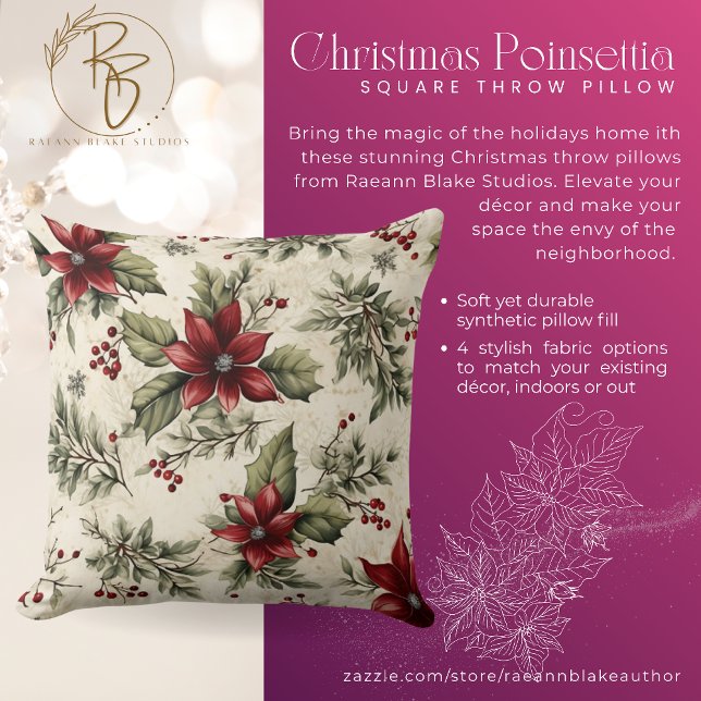 Christmas Poinsettia Square Throw Pillow (Creator Uploaded)