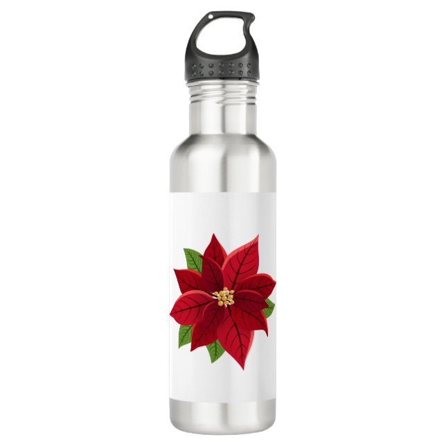 Christmas Poinsettia  Stainless Steel Water Bottle (Front)