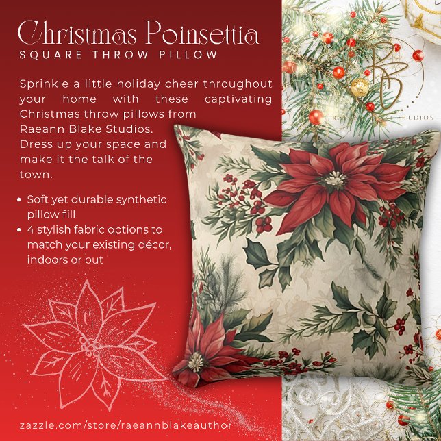 Christmas Poinsettia Throw Pillow (Creator Uploaded)