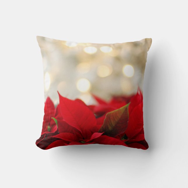 Christmas Poinsettia Throw Pillow (Front)