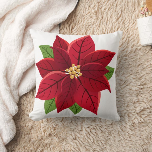 Christmas Poinsettia  Throw Pillow (Blanket)