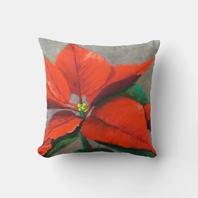 Christmas Poinsettia Throw Pillow (Front)