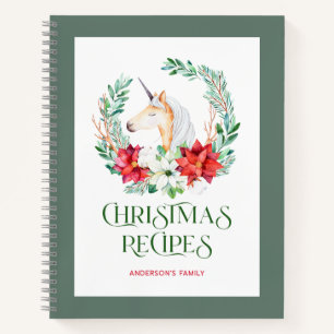 Christmas poinsettia & unicorn wreath notebook
