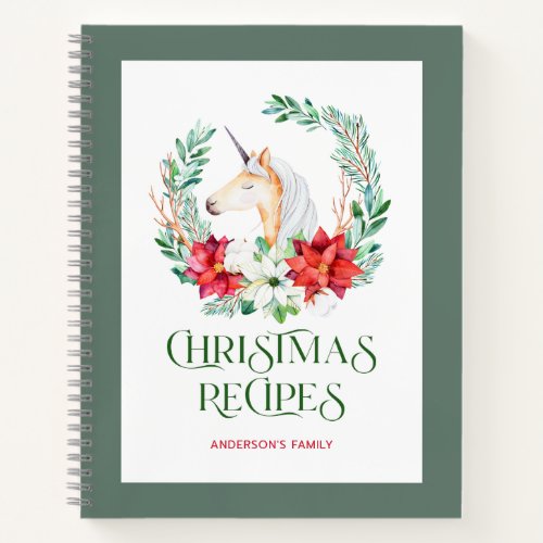 Christmas poinsettia  unicorn wreath notebook