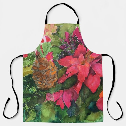 Christmas Poinsettia Watercolor Apron