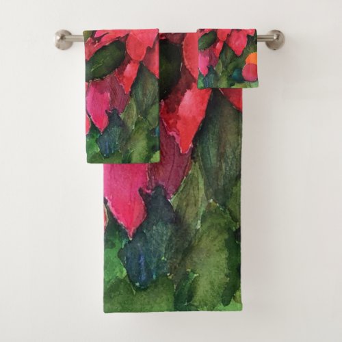 Christmas Poinsettia Watercolor Bath Towel Set