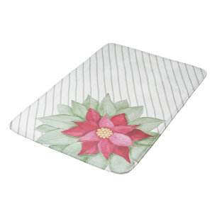 Christmas Poinsettia Watercolor Hand-painted Bath Mat