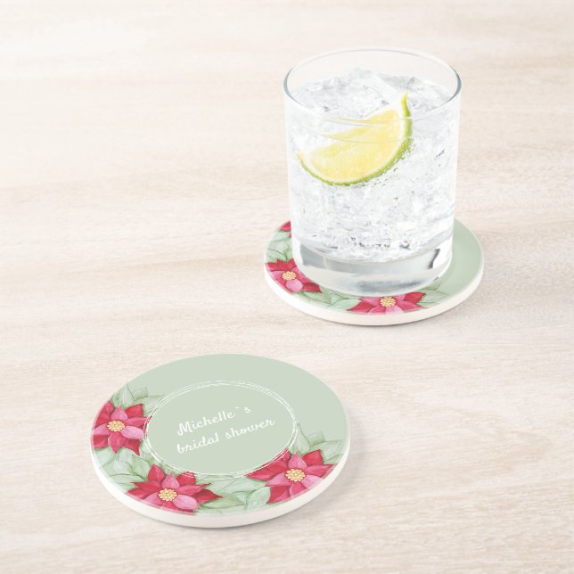 Christmas Poinsettia Watercolor Hand-painted Coaster (Side)