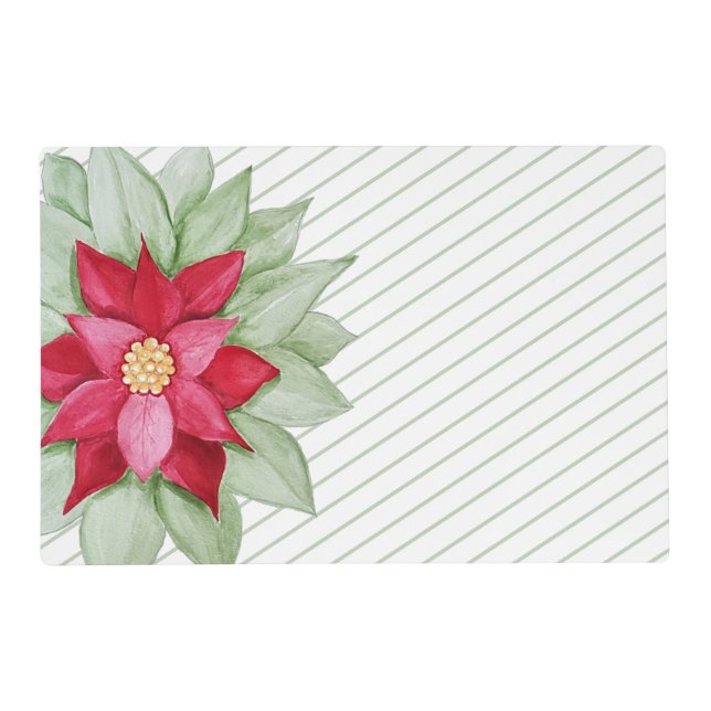 Christmas Poinsettia Watercolor Hand-painted Placemat (Front)