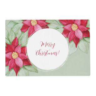 Christmas Poinsettia Watercolor Hand-painted Placemat