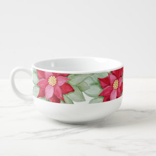 Christmas Poinsettia Watercolor Hand-painted Soup Mug