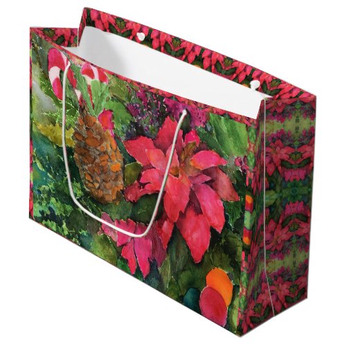 Christmas Poinsettia Watercolor Large Gift Bag