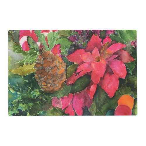 Christmas Poinsettia Watercolor Placemat