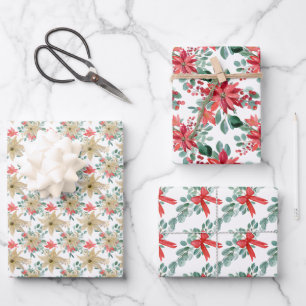 Christmas Poinsettia Watercolors Wrapping Paper Sheets