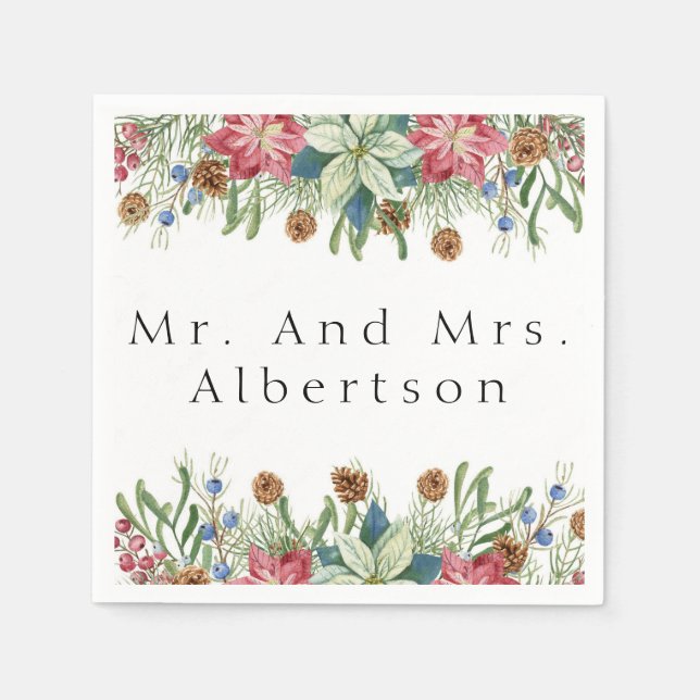 Christmas Poinsettia Wedding Custom Napkins (Front)