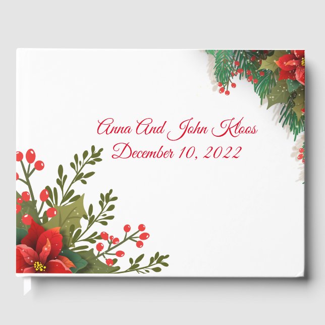 Christmas Poinsettia Wedding  Guest Book (Front)