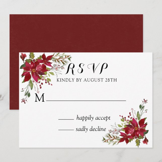 Christmas Poinsettia Wedding RSVP Invitation (Front/Back)