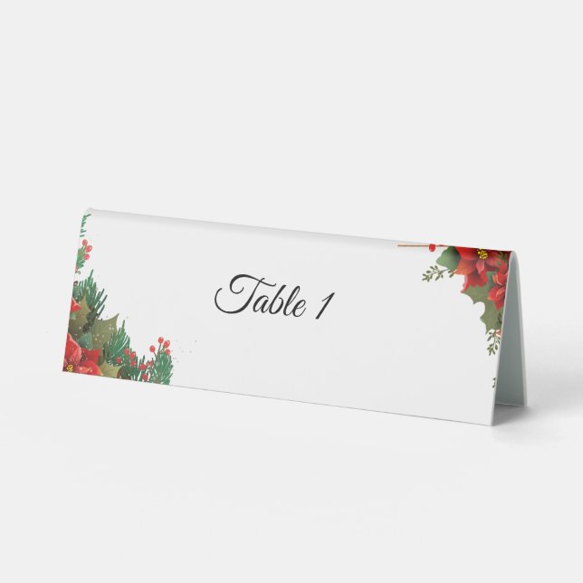 Christmas Poinsettia Wedding  Table Tent (Front)