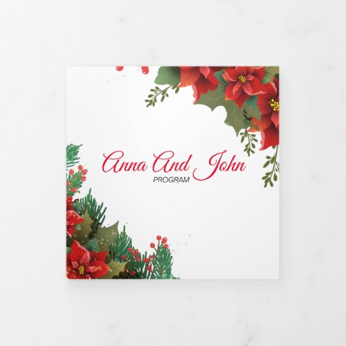 Christmas Poinsettia Wedding  Tri_Fold Card