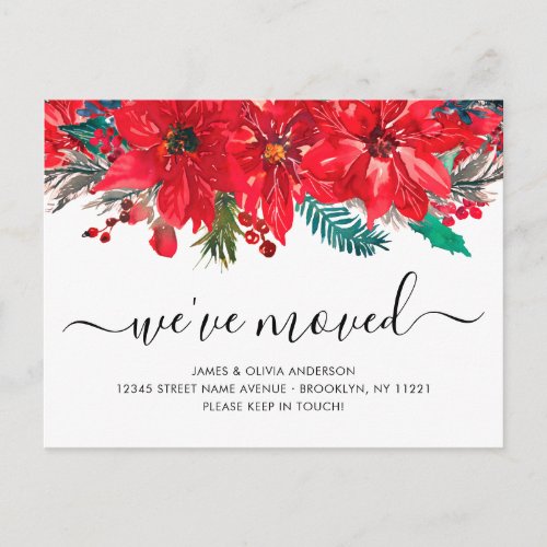 Christmas Poinsettia Weve Moved New Home Moving Announcement Postcard
