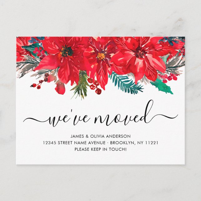 Christmas Poinsettia We've Moved New Home Moving Announcement Postcard (Front)