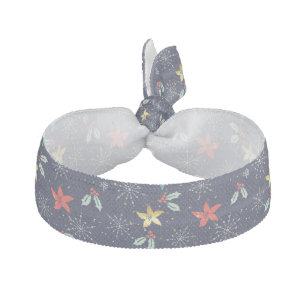 Christmas Poinsettia & WhiteChristmas Snowflakes Hair Tie