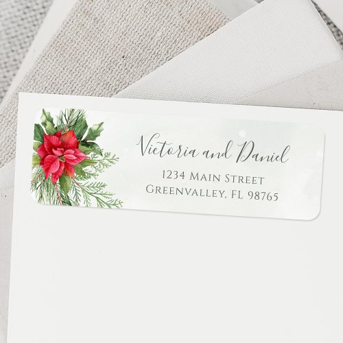 Christmas Poinsettia Winter Floral Greenery Label