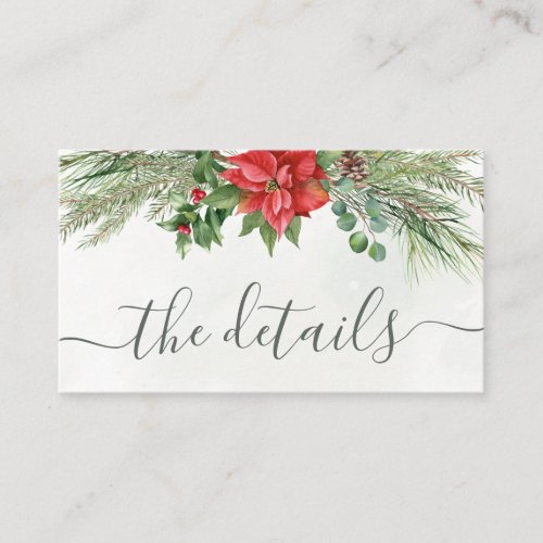 Christmas Poinsettia Winter Greenery Wedding Enclosure Card