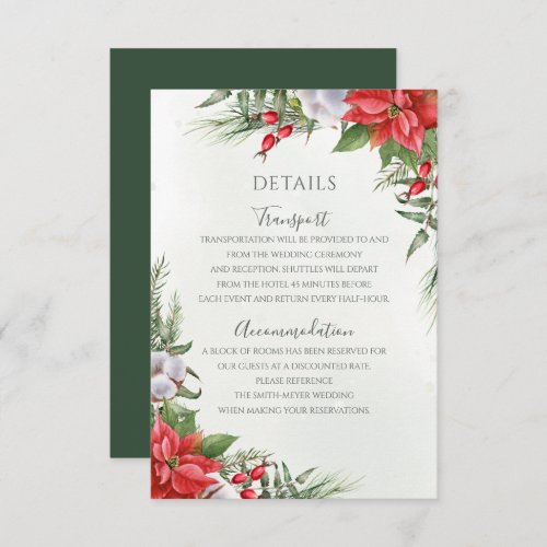 Christmas Poinsettia Winter Greenery Wedding Enclosure Card