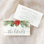 Christmas Poinsettia Winter Greenery Wedding Enclosure Card<br><div class="desc">Beautiful wedding details enclosure card featuring hand-painted botanical watercolor illustrations of poinsettia flowers,  winter greenery,  pine and spruce branches and holly berries. Perfect choice for Christmas weddings.</div>