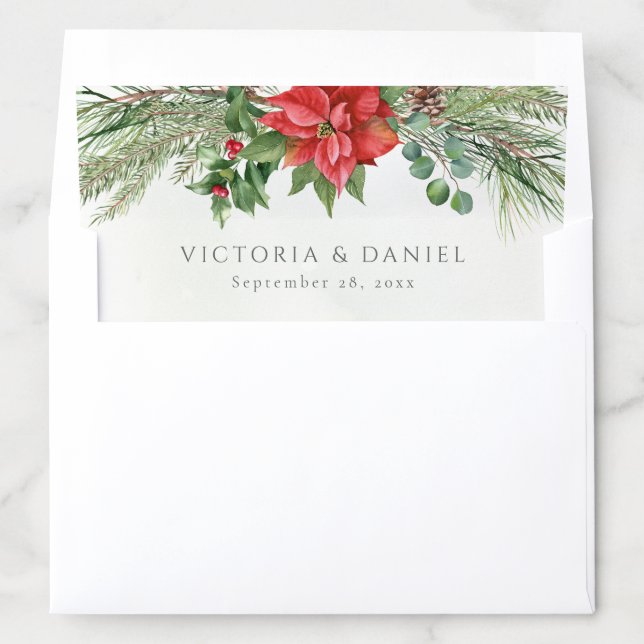 Christmas Poinsettia Winter Greenery Wedding Envelope Liner (In Envelope)