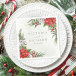 Christmas Poinsettia Winter Greenery Wedding Napkins<br><div class="desc">Beautiful wedding napkins featuring hand-painted botanical watercolor illustrations of poinsettia flowers,  winter greenery,  pine and spruce branches and holly berries. Perfect choice for Christmas weddings.</div>