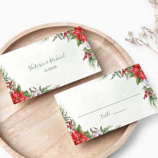 Christmas Wedding Place Card Watercolor Greenery