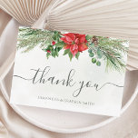 Christmas Poinsettia Winter Greenery Wedding Thank You Card<br><div class="desc">Beautiful thank you cards hand-painted botanical watercolor illustrations of poinsettia flowers,  winter greenery,  pine and spruce branches and holly berries. Perfect choice for Christmas weddings.</div>
