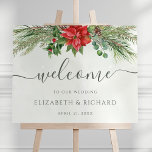 Christmas Poinsettia Winter Wedding Welcome Sign<br><div class="desc">Beautiful wedding welcome sign featuring hand-painted botanical watercolor illustrations of poinsettia flowers,  winter greenery,  pine and spruce branches and holly berries. Perfect choice for Christmas weddings.</div>