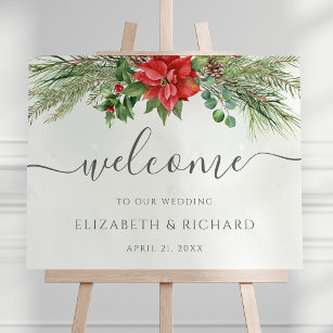 Christmas Poinsettia Winter Wedding Welcome Sign