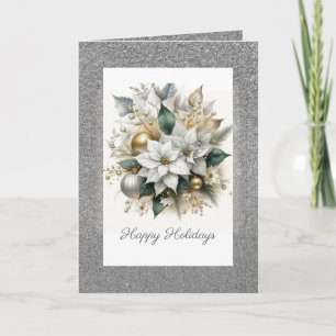 Christmas Poinsettia with Silver Glitter  Holiday Card