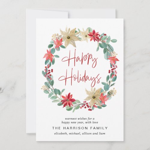 Christmas Poinsettia Wreath Holiday Card