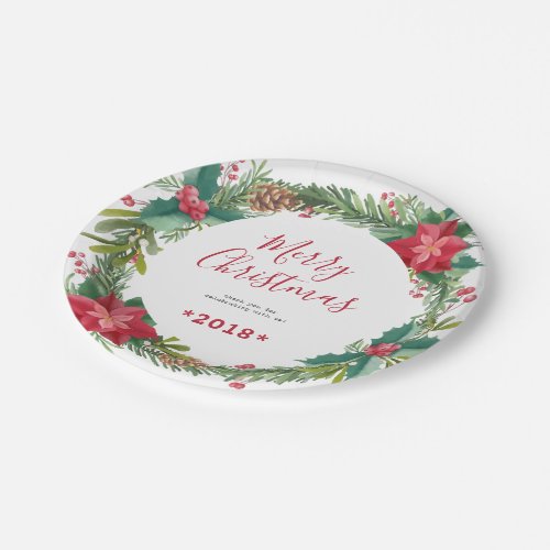 Christmas Poinsettia Wreath Paper Plates