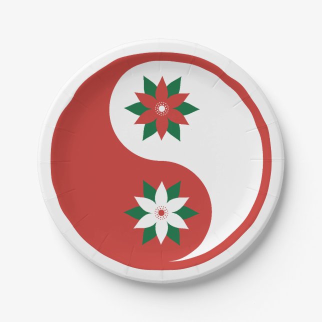 Christmas Poinsettia Yin Yang Paper Plates (Front)
