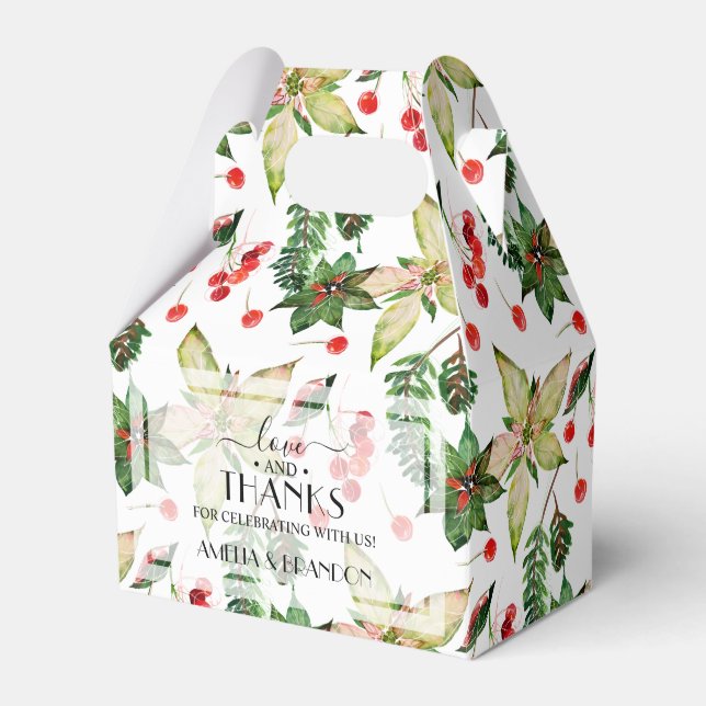 Christmas Poinsettias and Berries Favor Boxes (Front Side)