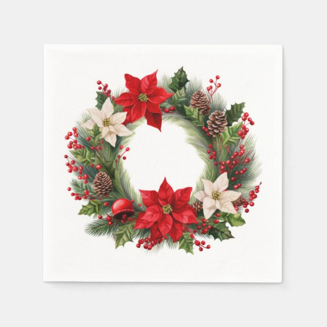 Christmas Poinsettias and Holly  Napkins (Front)