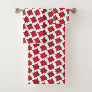 Christmas Poinsettias Bath Towel Set