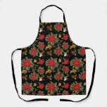 Christmas Poinsettias Bells Acorns Pine Cones 2 Apron