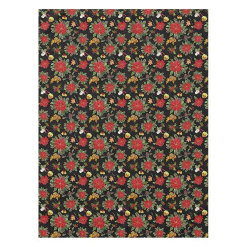 Christmas Poinsettias Bells Acorns Pine Cones  Tablecloth