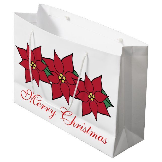 Christmas Poinsettias Holiday Gift Bag (Front Angled)