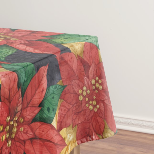 Christmas Poinsettias Holiday Tablecloth (In Situ)